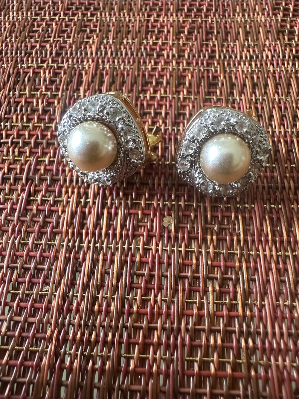 Pearl and Crystal Halo Clip-On Earrings - Gold Tone